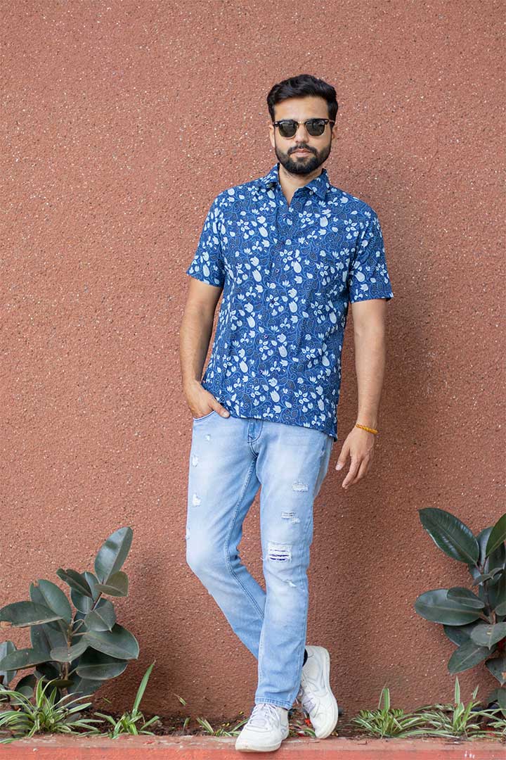 Indigo Floral Mens Shirt