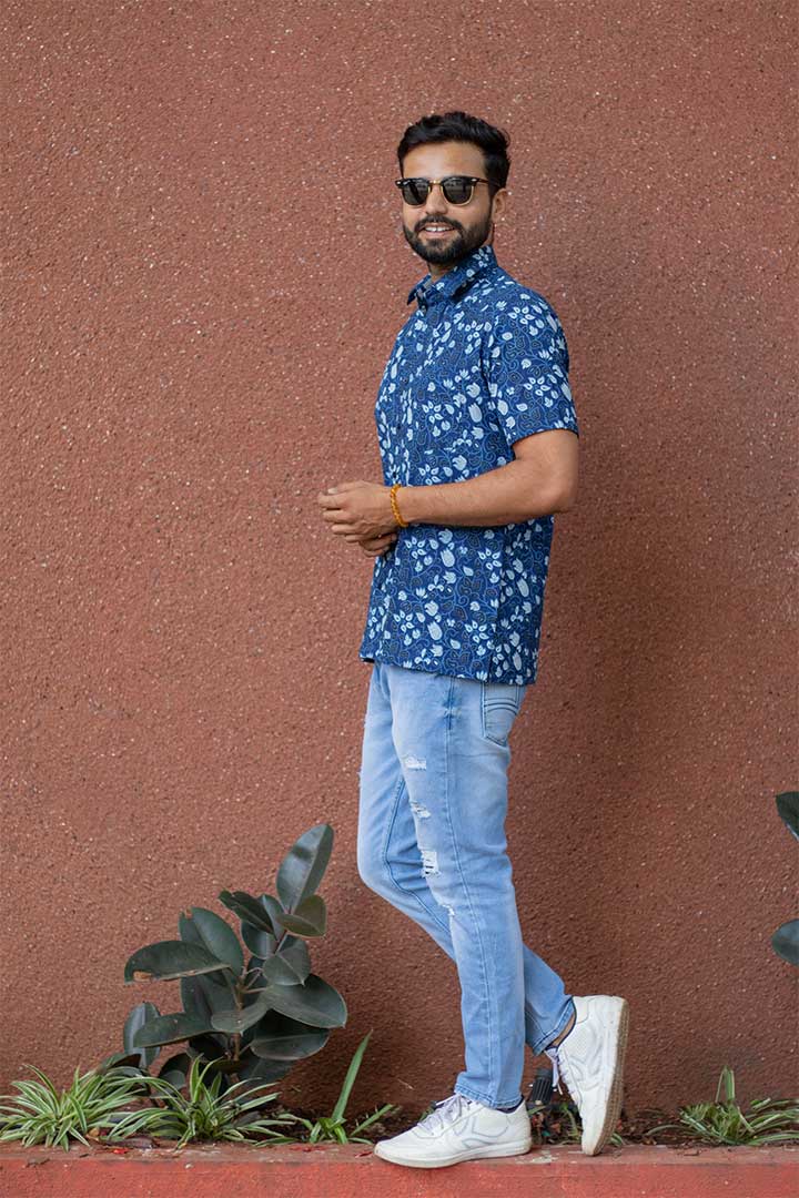 Indigo Floral Mens Shirt