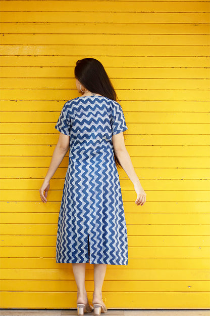 Indigo Zig Zag Pocket Dress