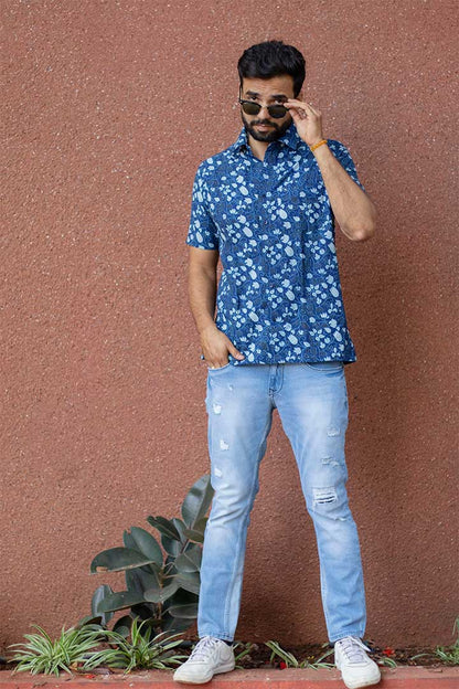 Indigo Floral Mens Shirt