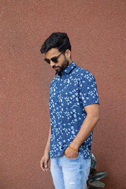 Indigo Floral Mens Shirt