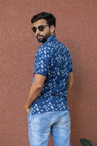 Indigo Floral Mens Shirt