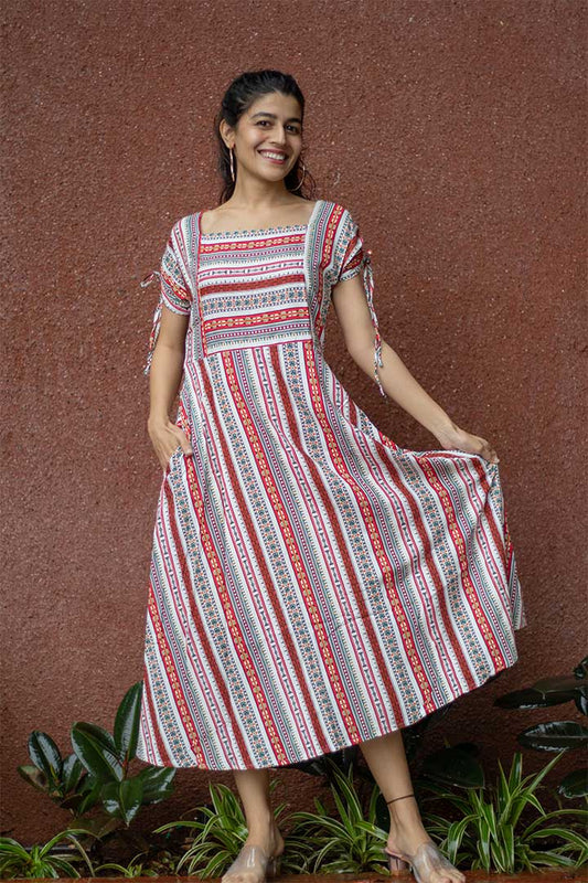 Boho Stripe Square Neck Dress