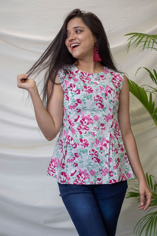 Floral Inverted Pleat Top