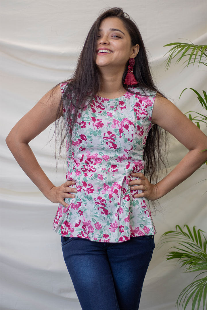 Floral Inverted Pleat Top