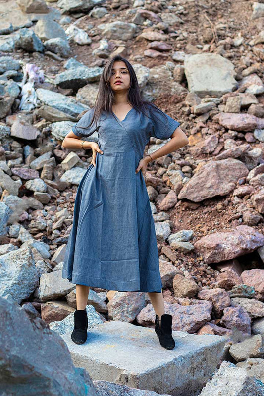 Denim Blue V-neck Dress