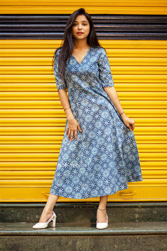 Indigo Star Print Dress