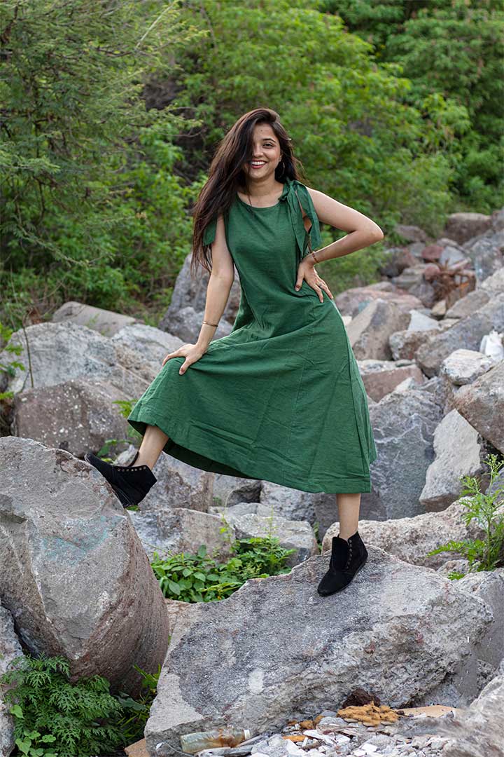 Denim Green Shoulder Knot Dress