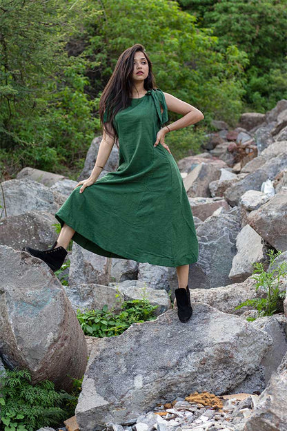 Denim Green Shoulder Knot Dress