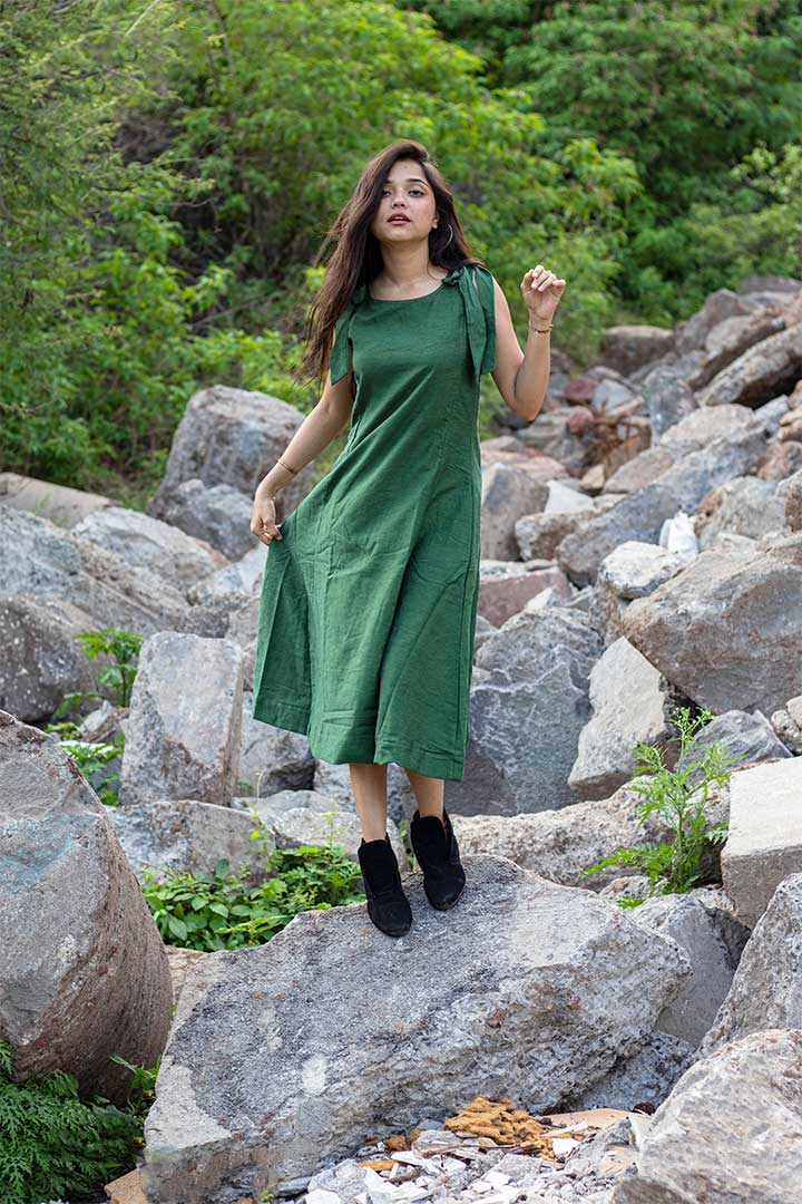 Denim Green Shoulder Knot Dress