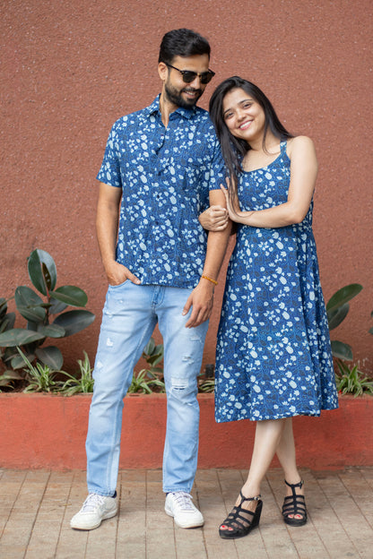 Indigo Floral Mens Shirt