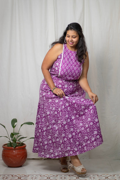 Purple Cotton Skirt Top Set