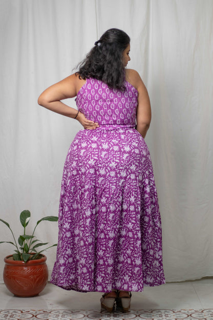 Purple Cotton Skirt Top Set